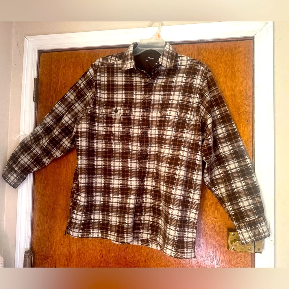 Men’s Flannel Shirt Croft&Barrow Size LG Brown Plaid Outdoor Work Clothing EUC